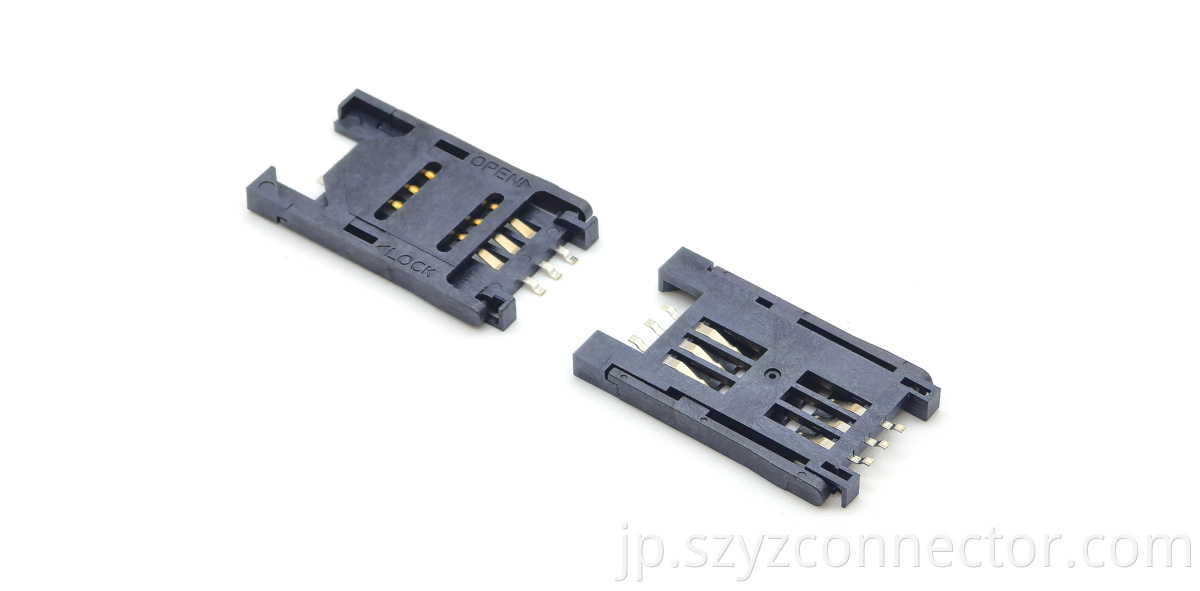 SIM-6P Flip-Type Socket Connector (New Mold) Staggered Contacts